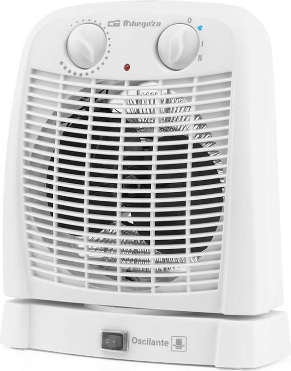 Orbegozo calefactor compacto FH 7001, 2 niveles de calor, función ventilador, apto para baño: IP 21, oscilante, temperatura ajustable, 2000 W