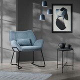 thumbnail of ML-Design Loungesessel Blau – Leinenbezug, Rückenlehne & Armlehne, mit Kissen, schwarze Metallbeine, moderner Ohrensessel fürs Wohnzimmer