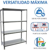 thumbnail of SimonRack Estantería Metálica, 1500x900x500 mm, 4 Alturas, Bandeja Metal, 180 kg de Punto Flexión, Antracita/Galva - Simonclick