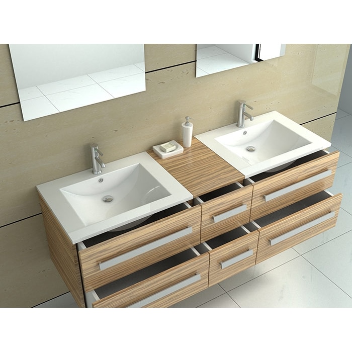 Badmöbel Set in holz-dunkel Bad-Set Waschtisch Waschbecken mit Unterschrank Hängeschrank SMC Becken Doppelwaschtisch zwei Personen Waschtisch Jet-Line