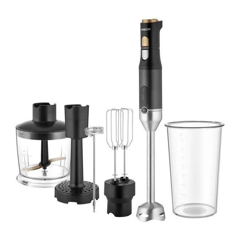 Mixeur Plongeant 6 En 1 - Sencor - Shb 6442bk - 1200 W - Technologie Titanium Quadblade - Noir