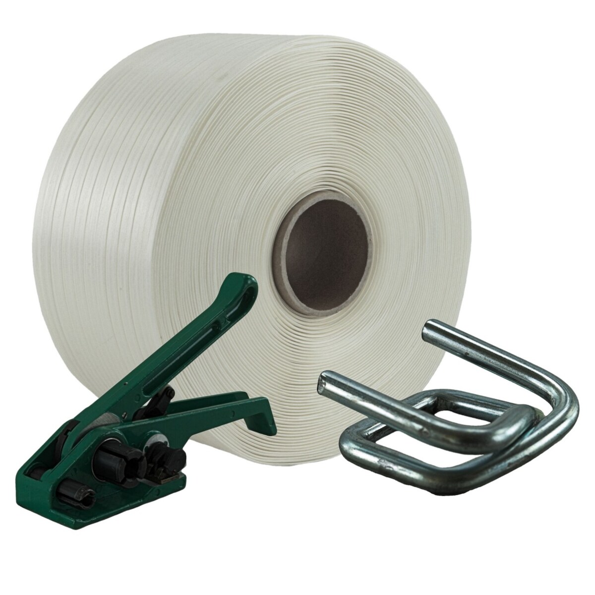KK Verpackungen 16 mm Textil Polyester Umreifung Set Umreifungsband Bandspanner Metallklemmen