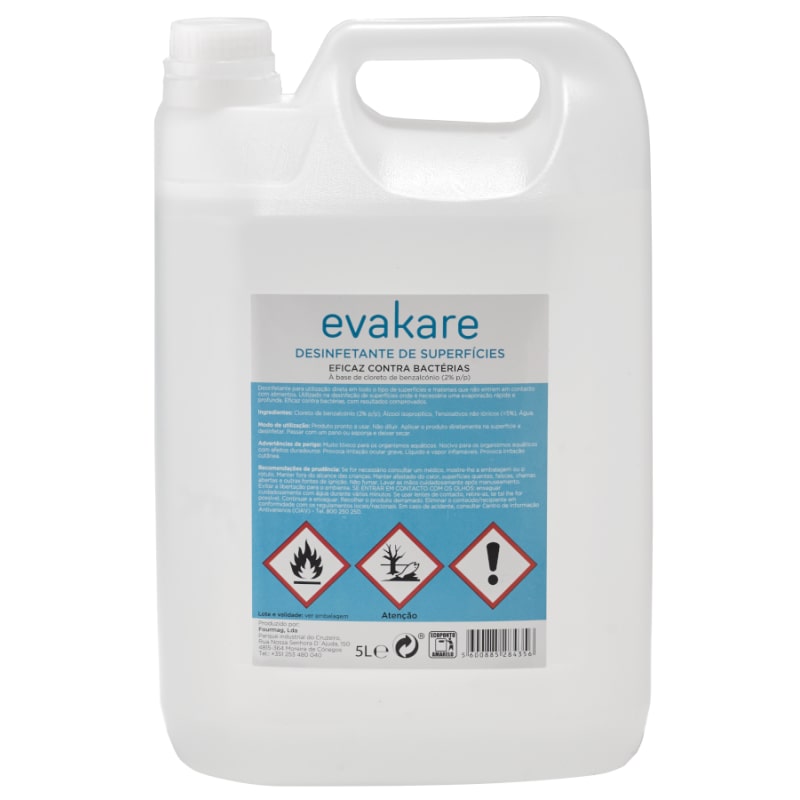 Evakare Desinfetante de Superfícies 5L - Caixa de 4 unidades, Virucida/Bactericida