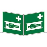 thumbnail of Rettungszeichen, Winkelschild Krankentrage E013 - ASR A1.3 (DIN EN ISO 7010) - 200x200x1 mm Kunststoff nachleuchtend