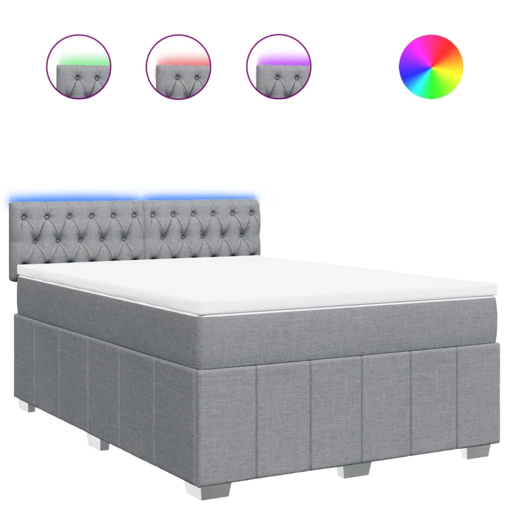 vidaXL Boxspringbett mit Matratze Hellgrau 140x200 cm Stoff