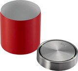 thumbnail of PROREGAL Schön geformter Tischabfallbehälter mit Flachschwingdeckel | 1,5 Liter, HxØ 13,8x12cm | Edelstahl / Rot