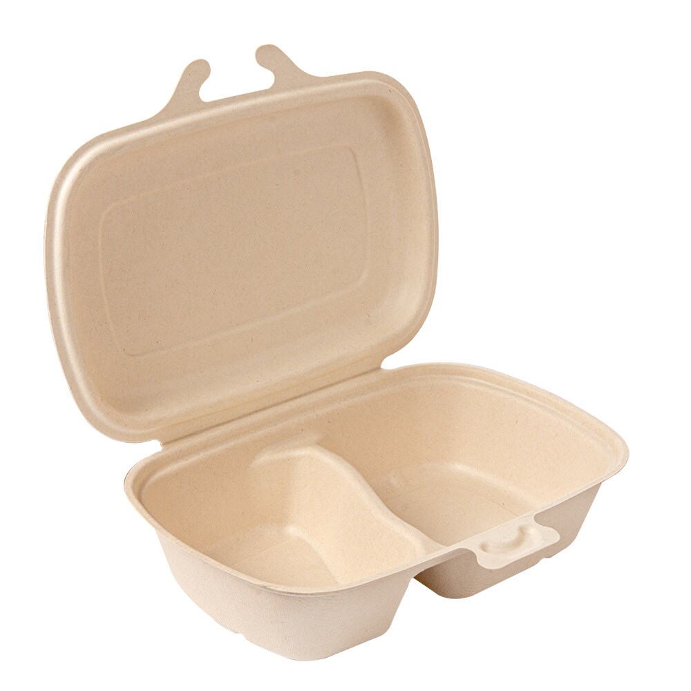 Garcia de Pou 400 Unités - Coquilles 2 Compart. 'Bionic' 900 Ml 22,4X14X6 Cm Naturel Bagasse