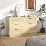 thumbnail of Cajonera de dormitorio cómoda de madera con 6 cajones de rejilla de ratán estilo bohemio mueble cajonera para salón oficina estudio 110x40x69 cm