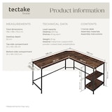 thumbnail of tectake Scrivania Hamilton 138 x 138 x 75,5 cm - Legno industriale scuro, rustico - 404231