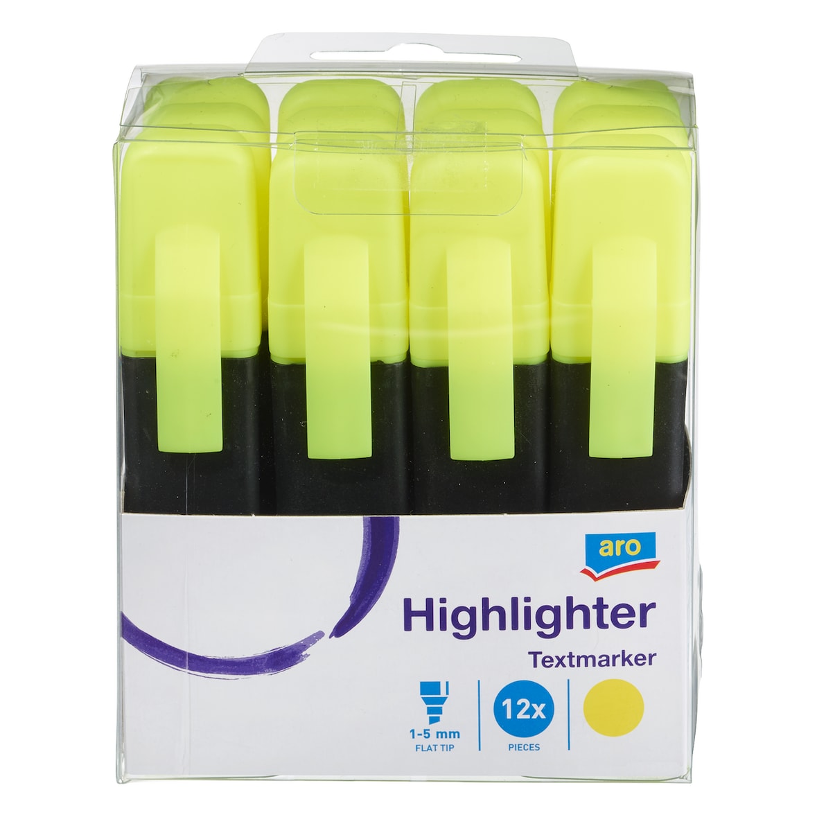 aro Evidenziatore, giallo, punta piatta, larghezza linea: 1-5 mm, con tappo protettivo, 12 unità