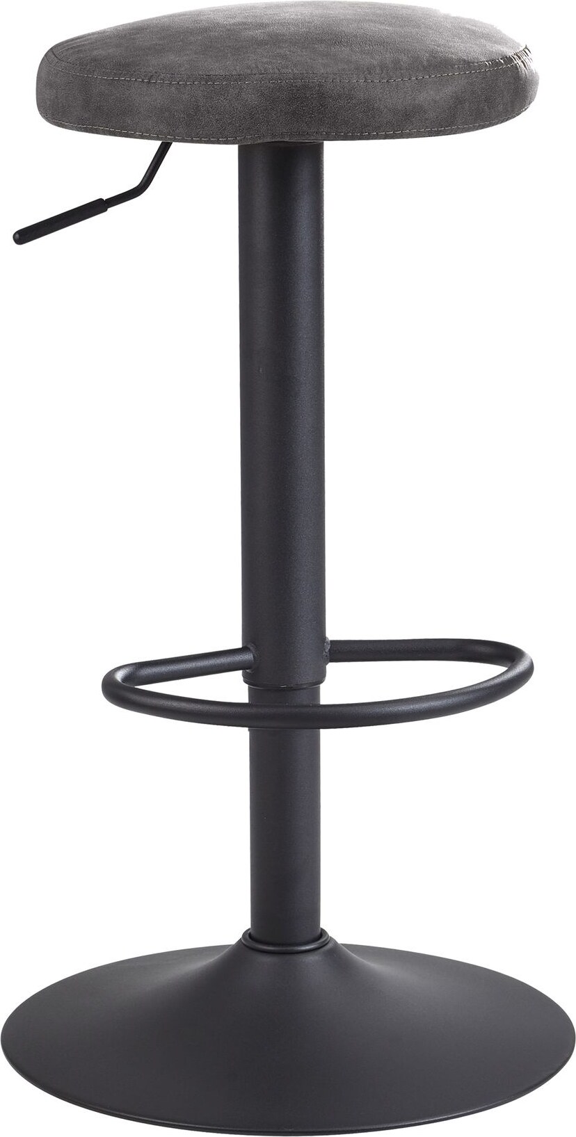 Barhocker `Campania`: 58-79 cm Sitzhöhe, Eisenmaterial, Samt/Wildlederoptik Bezug, 360° drehbar. Grau, Material: Stoff, 40x40x79 cm | Kadima Design
