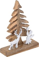 thumbnail of Holzfigur Weihnachtsbaum mit Hirsch u. Engel 20x27cm Masterbox 8-teilig Weihnachtsdeko Mangoholz
