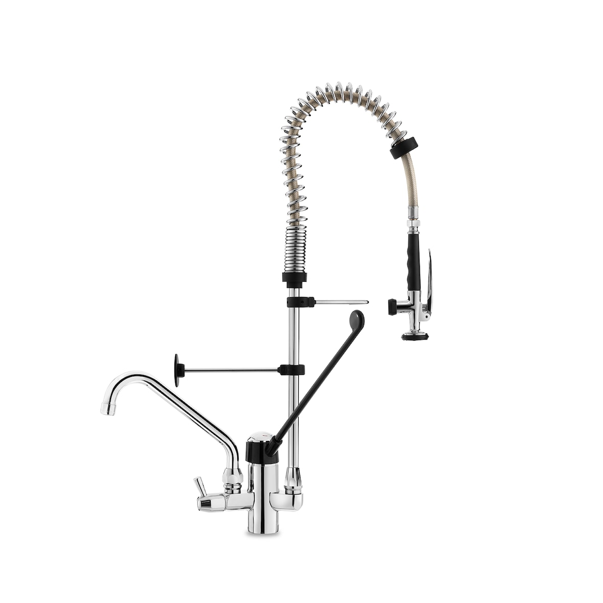 Gastro-Inox Monoblock-Vorspüldusche mit handfreier Bedienung und Schwenkkran ausgestattet, 700mm