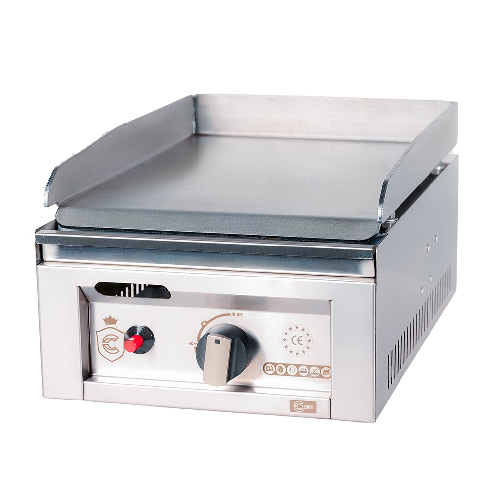 Cleiton® Plancha Industrial de Acero Inoxidable a Gas 30 cm Sobremesa Grosor de la Placa 4 mm para un Rápido Calentamiento con Termopar CE