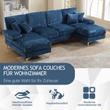 thumbnail of Merax U-Form Sofa, großes Chenille-Sektionssofa für 4-6 Personen, inklusive Rückenkissen und Wurfkissen, Blau