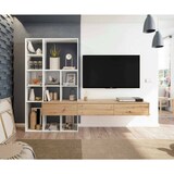 thumbnail of Dmora Wohnwand Wausau, Wohnzimmer-Set mit 3 Schubladen, Mehrzweck-Wohnzimmer-Bücherregal, 226 x 28 x 173 cm, Weiß und Nodi-Eiche