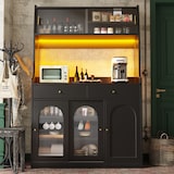 thumbnail of Hochschrank Buffetschrank mit LED-Beleuchtung Schwarz 120x40x180  mit 2 Schubladen Glastüren verstellbaren Ablagen und Kippschutz