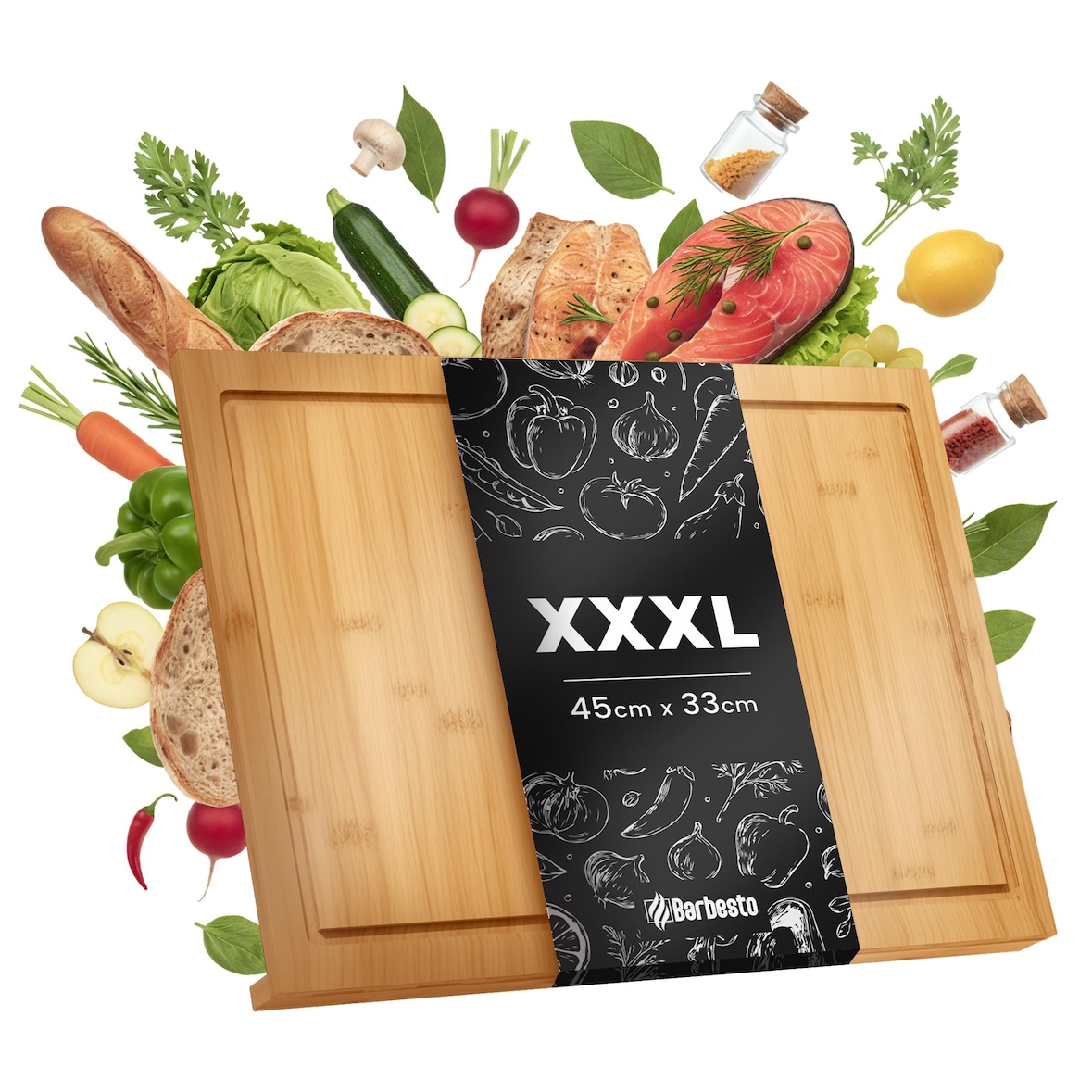 Planche à découper en bambou XXXL 45 x 33 cm avec bord d'appui 45x33 cm