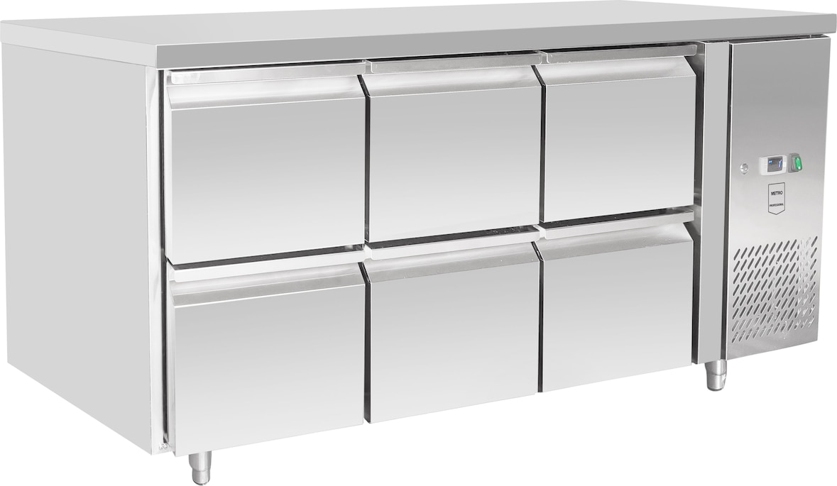 METRO PROFESSIONAL Kühltisch GCC31006D, 179.5 x 70 x 85 cm, 415 L, 6 Schubladen, silber