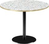 thumbnail of RestooTab - Tisch Rome XL Ø120cm Dekor Terrazzo spectra chip Kanten messingfarben