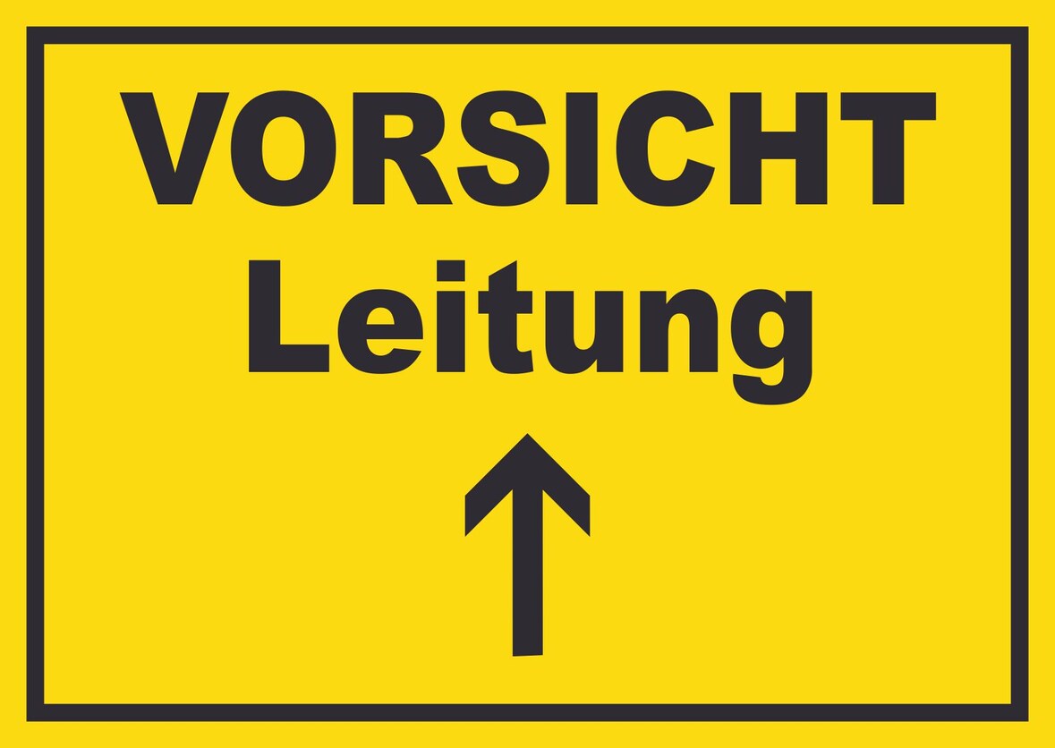 Vorsicht Leitung mit Richtungspfeil oben Schild A3 (297x420mm)