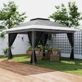 thumbnail of Outsunny carpa plegable gazebo 3,6x3,6 m con 4 paredes laterales de malla anti-UV altura ajustable bolsa de arena y bolsa de transporte gris oscuro