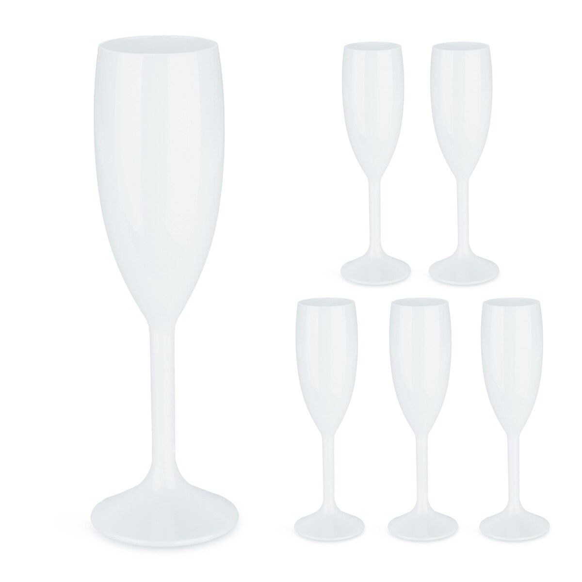 Relaxdays Sektgläser Kunststoff, 6er Set, bruchfest & BPA-frei, Mehrweg Champagner Gläser, 160 ml, Sektbecher, weiß