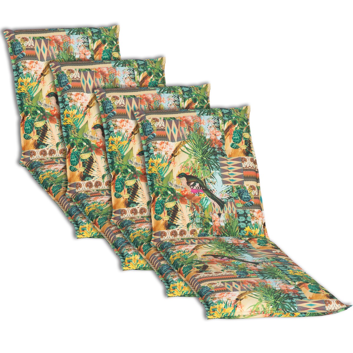 NYVI Liegenauflagen Piemont - Polsterauflage mit Halteband & Bindebändern Größe:4x Liegenauflage,Dessin:Dschungel Print BE743