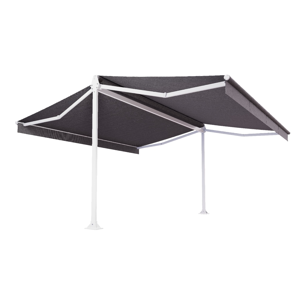 Store double pente Mabay 4,14x2x2,00 M Intersun Motorisé à télécommande (Blanc satiné RAL9010 - Gris foncé 300g/m²)