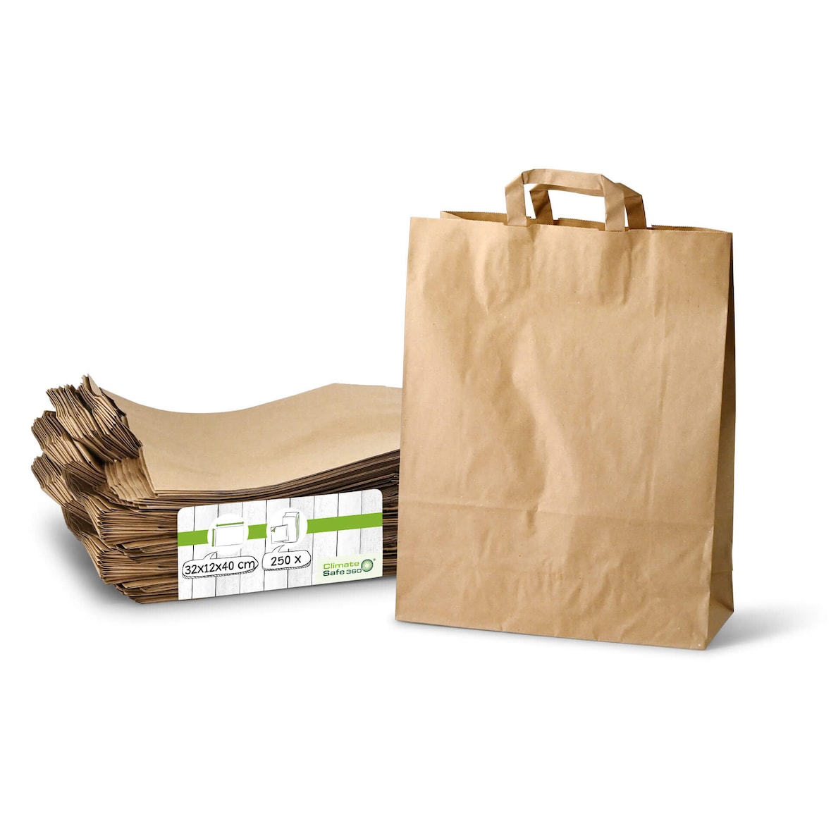 greenbox - Tragetaschen aus Recyclingpapier XL, 32 x 12 x 40 cm, braun, 250 St.