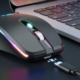 thumbnail of Souris Gaming Sans Fil Silencieuse 6 Boutons RGB Rechargeable 1600DPI Argent YONIS