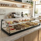 thumbnail of MBH - Vetrina espositiva neutra professionale Snack 120 cm 1 ripiani vetri curvi. Espositore neutro con LED porta brioches per bar e pasticceria.