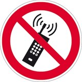 thumbnail of Schild Eingeschaltete Mobiltelefone verboten ISO 7010, Alu, Ø 315 mm