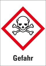 thumbnail of Dreifke® Aufkleber I Gefahrensymbol Totenkopf mit gekreuzten Knochen GHS 06, Gefahr, Folie, 26x37mm, 12/Bogen, GHS-Verordnung