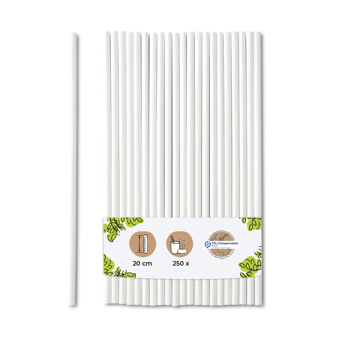 BIOZOYG 250 Stück Trinkhalme 20cm,  Ø5mm, weiß, umweltfreundliche Getränkehalme, biologisch abbaubar, ökofreundliche, nachhaltige Papierstrohhalme
