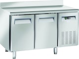 thumbnail of Cool Head Edelstahl-Kühltisch mit 2 Türen und Fliesenwand. Automatisches Auftauen. Temperatur -2°C/+8°C.  Messen 135x70x85/95 H. Kühlkopf QR2200