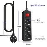 thumbnail of Helos Steckdosenleiste CLASSIC, 3-fach, schwarz, 5,0m, mit Schalter