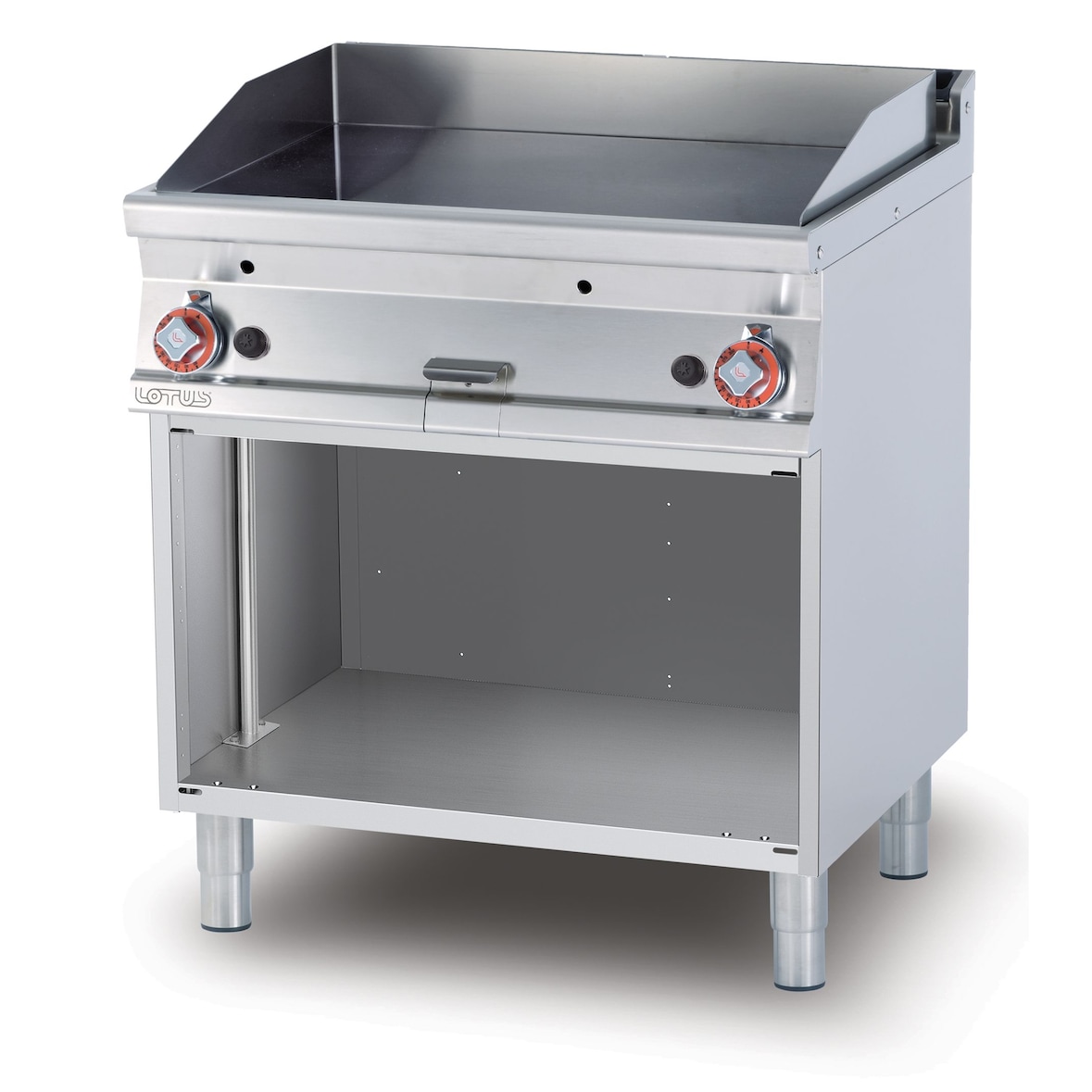 Fry top gas liscio cromato MOCA Approved due zone di cottura. Struttura in acciaio Inox. Misure 80x70,5 h 90 cm. Modello FTL-78GS