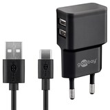 thumbnail of Dual Ladeset 2,4 A, Netzteil mit 2x USB-Ausgang inklusive USB-Ladekabel, schwarz USB-C
