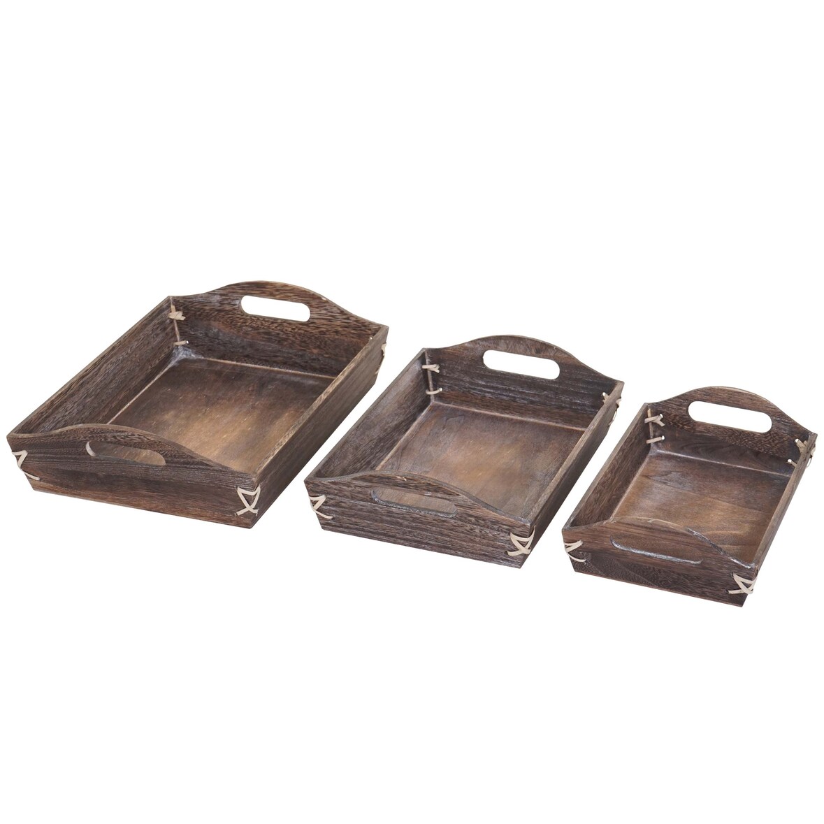 Set di 3 vassoi HWC-C50, vassoio da portata in legno vassoio da colazione vassoio decorativo, aspetto shabby vintage ~ marrone, shabby
