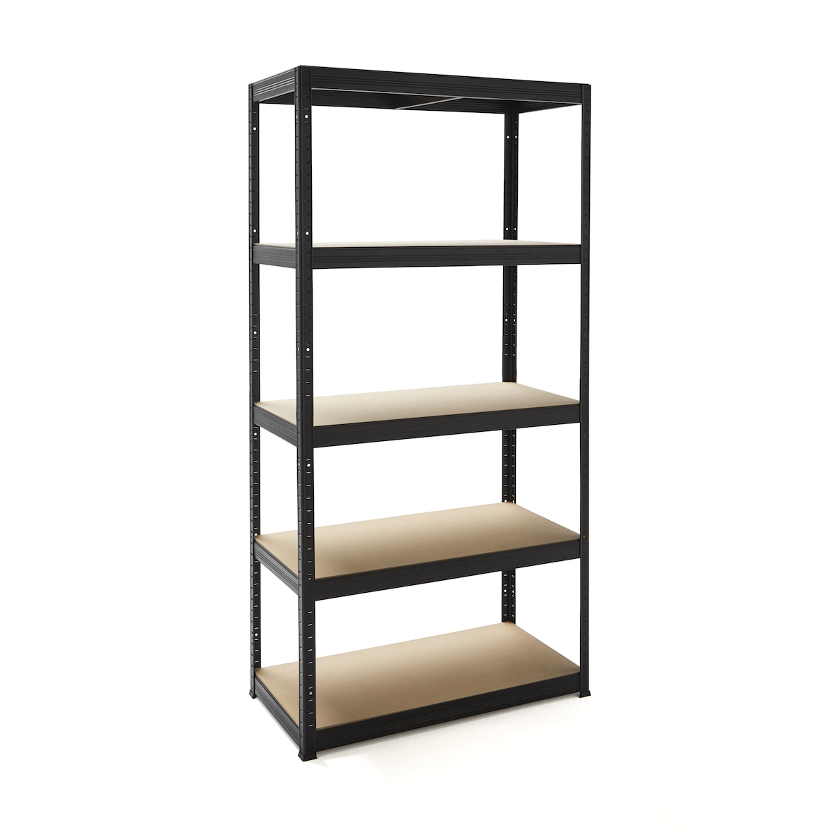 KITHOME - Estantería Metálica Almacenaje de Acero en Negro y 5 Baldas de MDF, 150x75x30cm