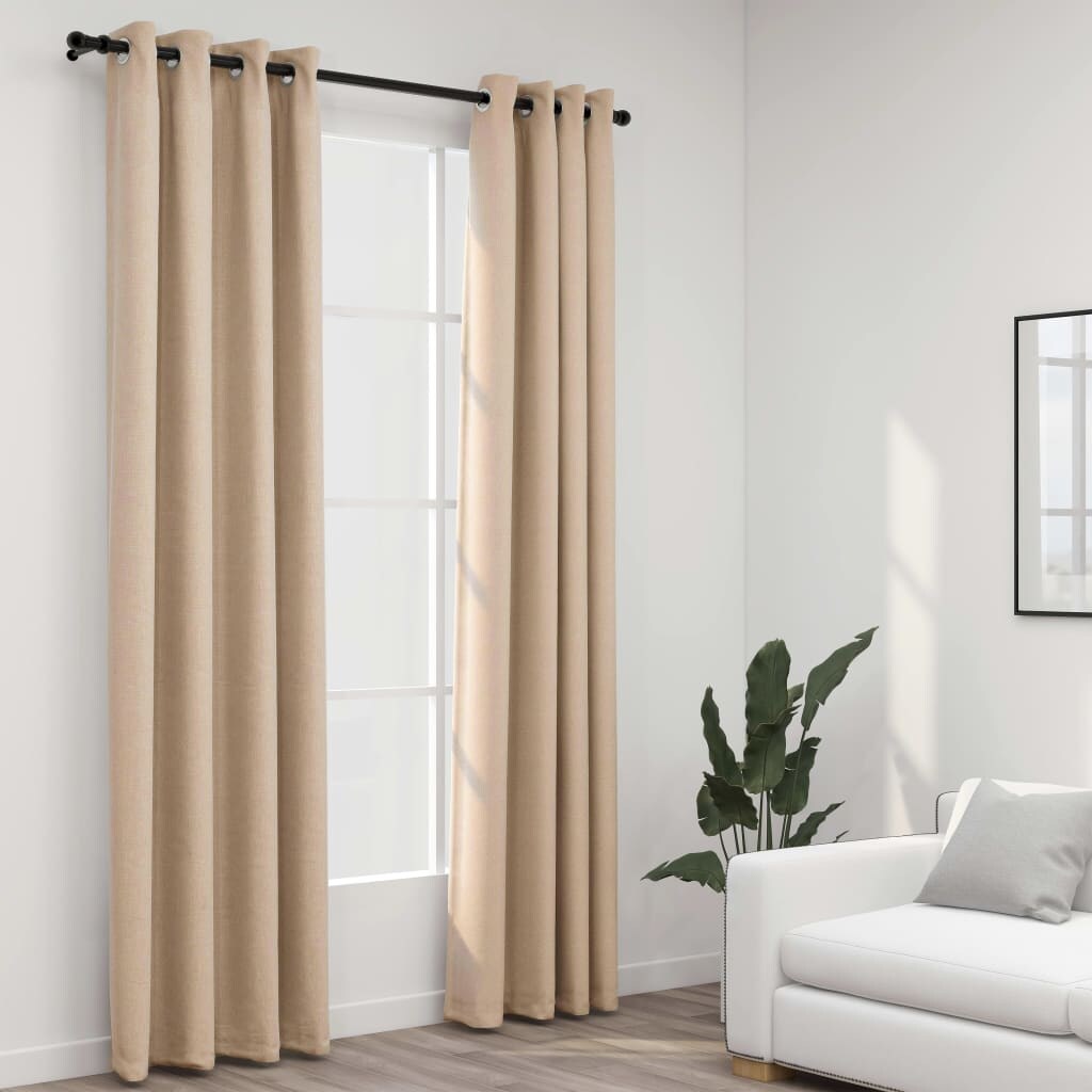 vidaXL Verduisterende gordijnen oogjes linnen look 2 st. Beige 140x245 cm