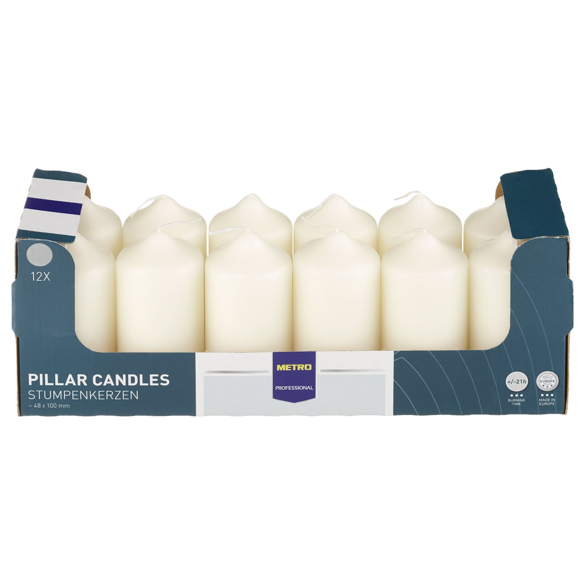 METRO Professional Candela a colonna, paraffina, Ø 4.8 x 10 cm, 21 ore di combustione, avorio, 12 pezzi