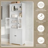 thumbnail of Badezimmer Hochschrank 58x29x160 cm mit Stauraum Türen und Glastür, verstellbaren Einlegeböden, voll lackiert, Weiß