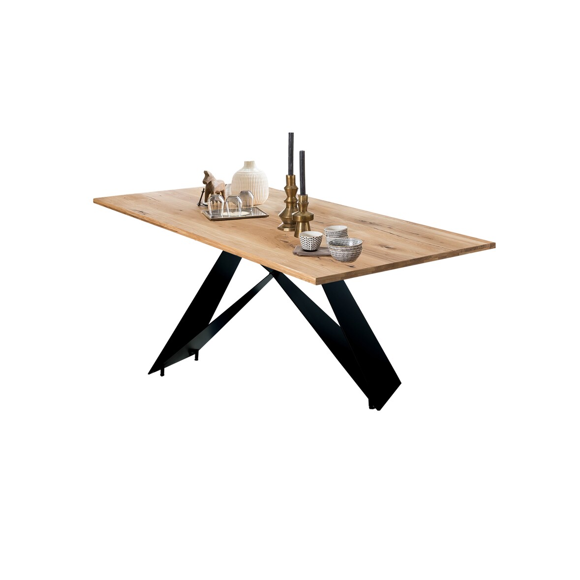 SIT Möbel tafel 220x100 cm | blad wild eiken 40 mm naturel | metalen onderstel zwart | B 220 x D 100 x H 75,4 cm