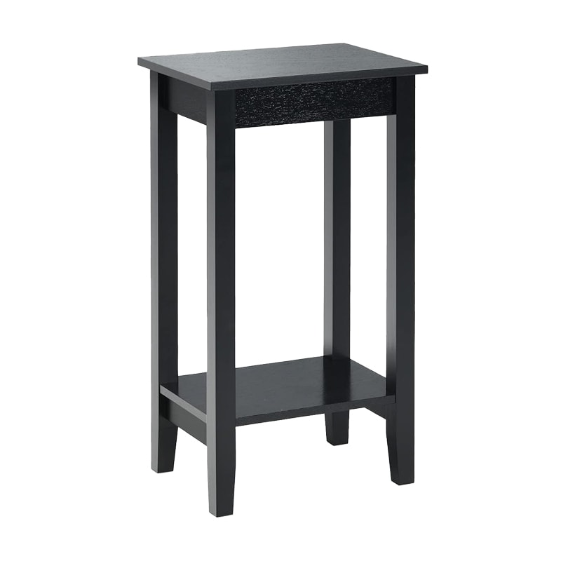 COSTWAY Mesa lateral com prateleira, mesa alta de sofá de 2 níveis com 4 pernas de madeira maciça, mesa retangular com espaço de arrumação