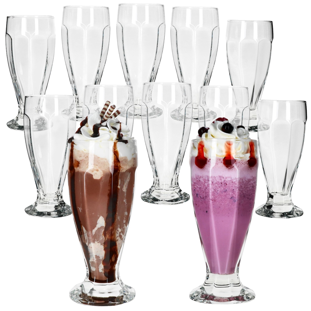 12x LONDON Eisbecher mit Fuß 350ml klar hohe Eiskaffeebecher Shake Cocktails