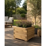 thumbnail of Jardinera cuadrada de madera de pino tratada exterior con malla geotextil 55x55x39 cm 72 L