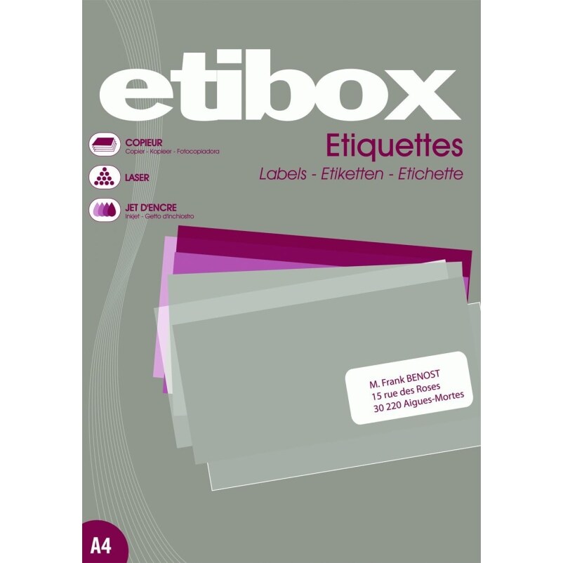 Lot de 5 2400 étiquettes blanches, format 70 x 37 mm (100 feuilles A4 / cdt)