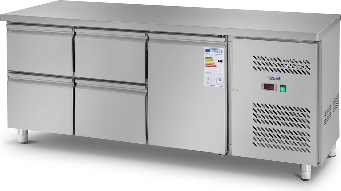 Royal Catering Kühltisch - 403 L - 1 Fach- 4 Schubladen - 179,5 x 71 cm - Klasse B - Edelstahl -